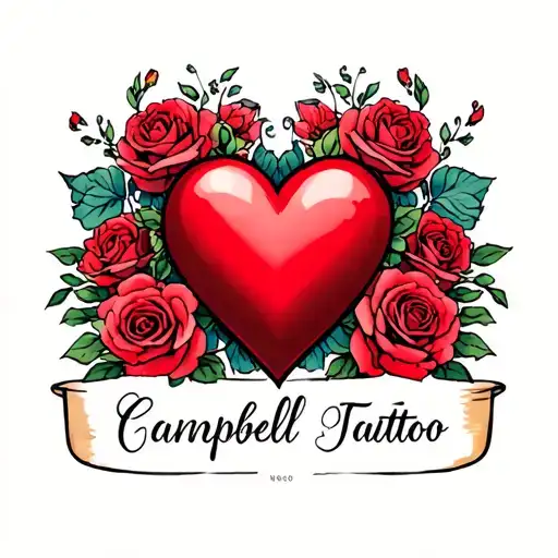 red heart surrounded by my girlfriends name, Campbell tattoo design idea
