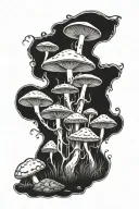 psilocybin mushrooms alien trail bw tattoo design idea
