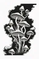 psilocybin mushrooms alien trail bw tattoo design idea