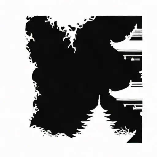 a pagoda coming out of an omamori charm tattoo design idea