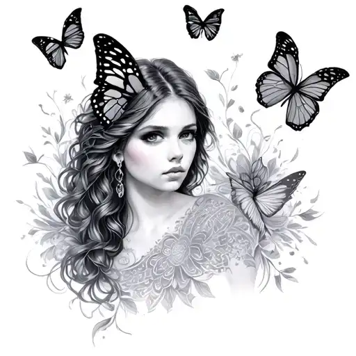 Mariana with butterflies tattoo design idea