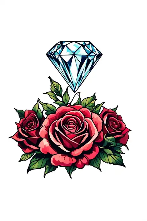 diamond and roses wrapped tattoo design idea