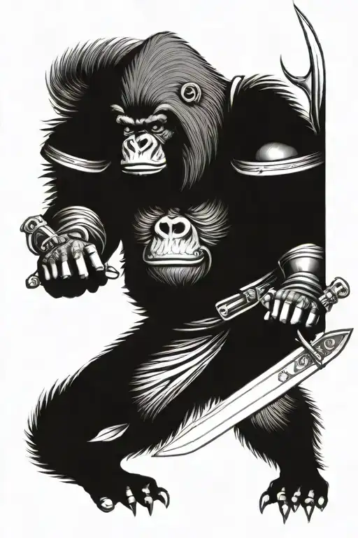 gorilla in armor with sword and helmet in japanese style tattoo design idea