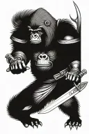 gorilla in armor with sword and helmet in japanese style tattoo design idea