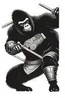 gorilla in armor with sword and helmet in japanese style tattoo design idea