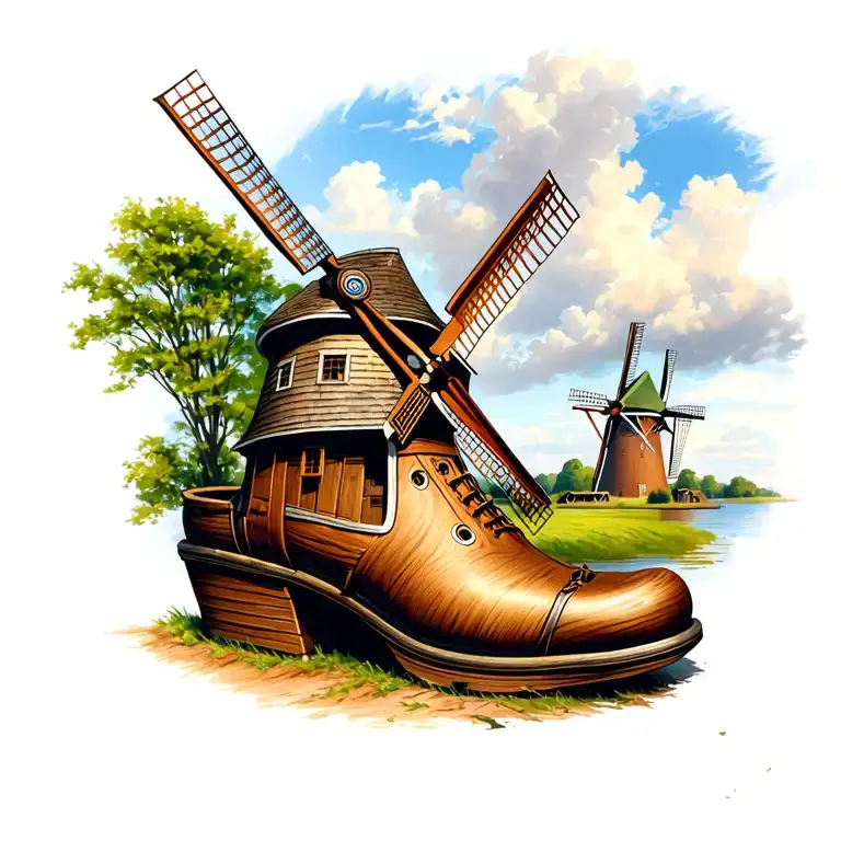 dutch woodenshoe and windmill tattoo design idea