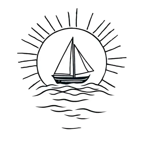 bright sun with rays and a sailing boat tattoo design idea