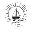 bright sun with rays and a sailing boat tattoo design idea