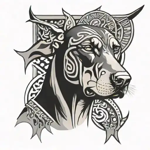 doberman tribal prison guerrier tattoo design idea