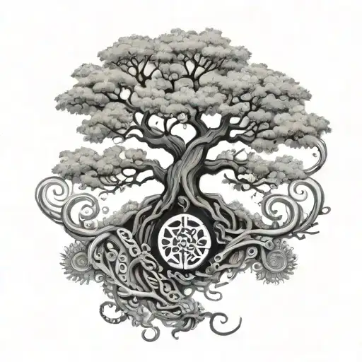world tree and world serpent wrapped tattoo design idea