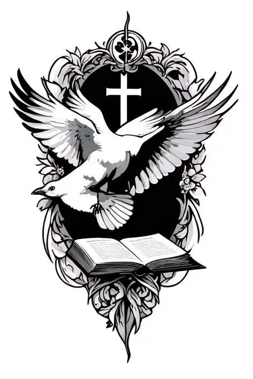 Holy Spirit dove and bible tattoo design idea