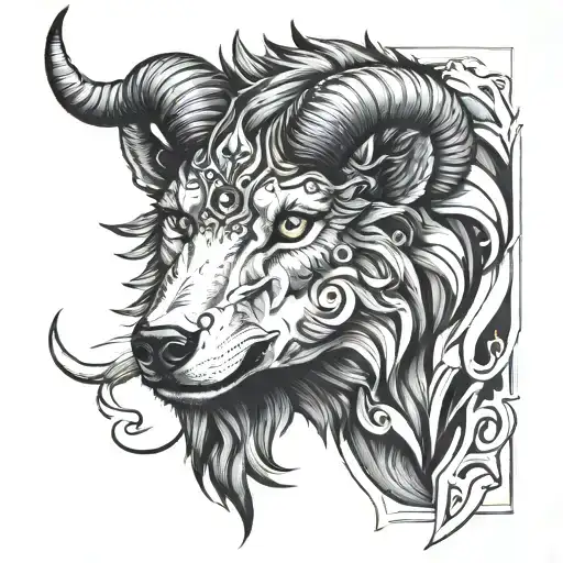 aries with alpha Wolf tattoo design idea
