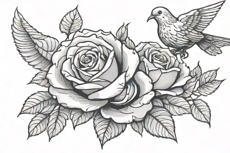 roses made of money and dove  tattoo design idea