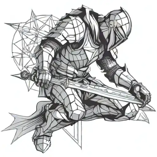 knight holding a sword kneeling tattoo design idea