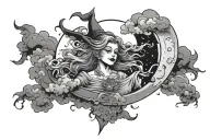 moon witch cloud background tattoo design idea
