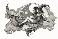 moon witch cloud background tattoo design idea