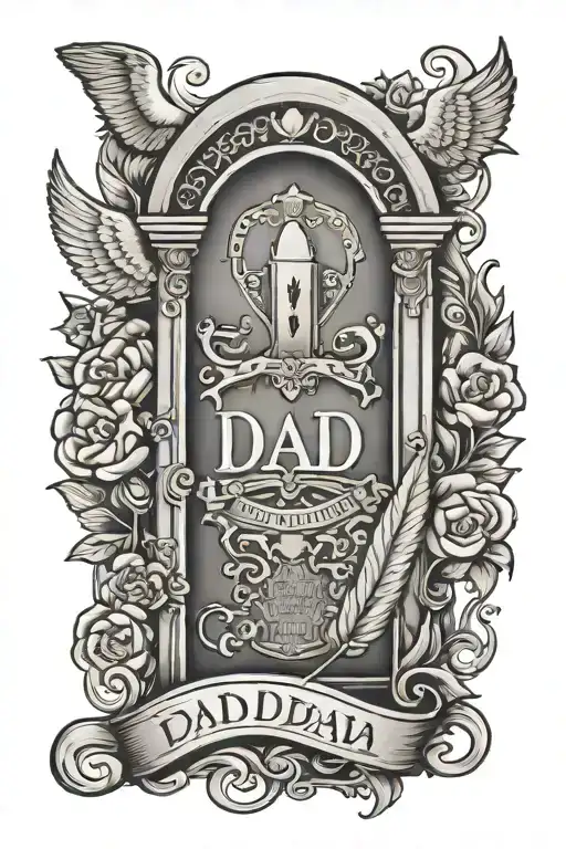 Dad memorial tomb stone tattoo design idea