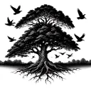 Tree With Doves flying. Roots connected to the Country USA, Cambodia tattoo design idea