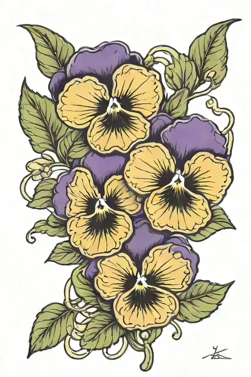 a couple of pansies with long stems entertwined tattoo design idea