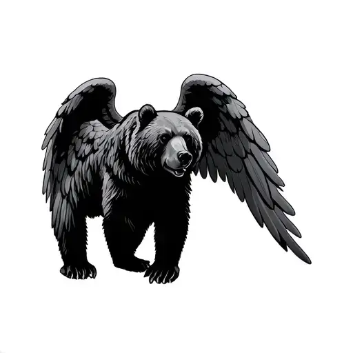 bear with angel wings tattoo design idea
