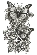 Snake and roses wrapped around a diamond with a butterfly  tattoo design idea