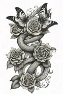 Snake and roses wrapped around a diamond with a butterfly  tattoo design idea