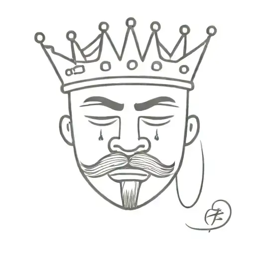 king with crown on crying from one eye while both eyes look to the side  tattoo design idea