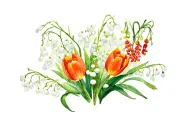 lily of the valley, orange tulips and red lupins tattoo design idea