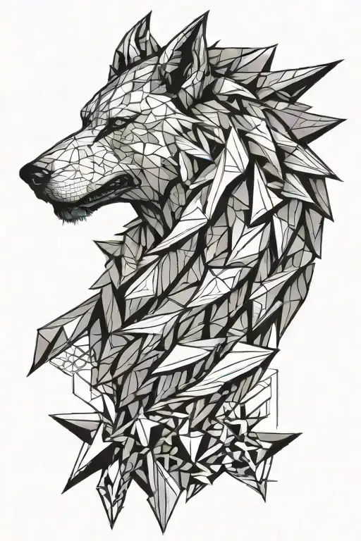 dire wolf with dark angel wings tattoo design idea
