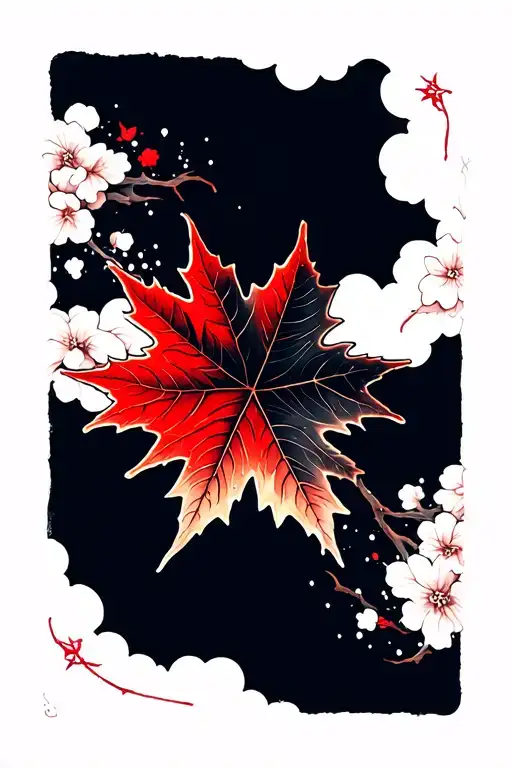 Red small maple leaf with gradient tattoo design idea