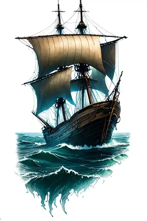 sunken ship ocean scene tattoo design idea