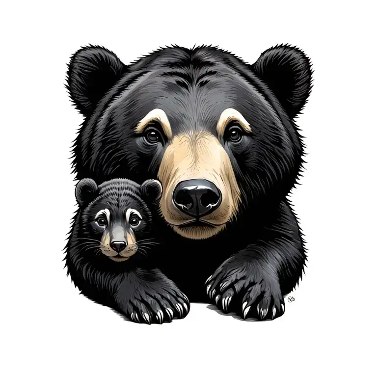 mamma bear with to cubs tattoo design idea