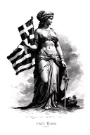 athena greek goddess carrying greek flag on coming to new york black and white  tattoo design idea
