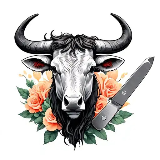 taurus and chef knife tattoo design idea