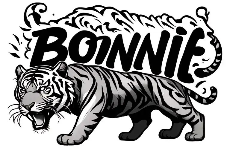 "Bonnie" "Bonnie" tiger walking tattoo design idea