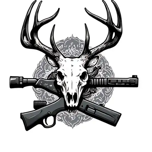 deer skull and rifle intertwined tattoo design idea