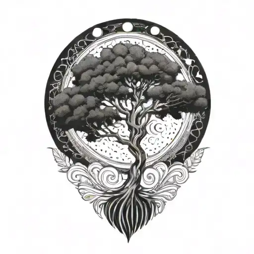 tree of life and sun and moon tattoo design idea