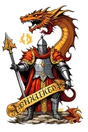 Knight that winning the dragon crusader against the backdrop of the church tattoo design idea