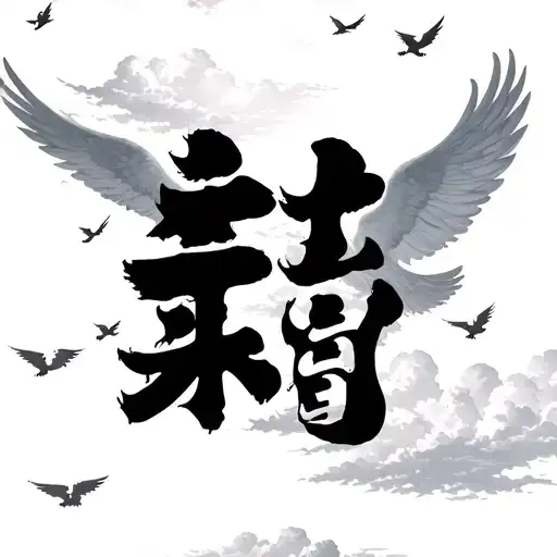 chinese word with sky background and angels flying. It has to be a half sleeve tattoo, so please fill up the arm  tattoo design idea