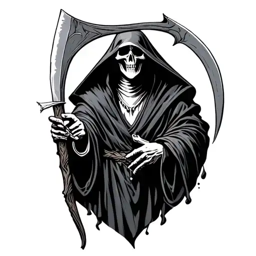 grim reaper holding a joint in one hand, scythe in the other tattoo design idea
