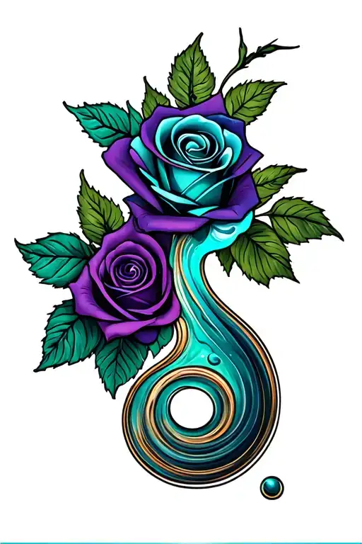 everything happens for a reason with teal and purple rose and semicolon tattoo design idea