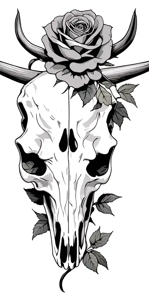 steer skull and roses wrapped tattoo design idea