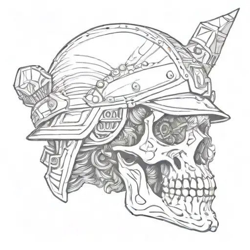 skull in soldier helmet pierce the jaw by indian spear tattoo design idea