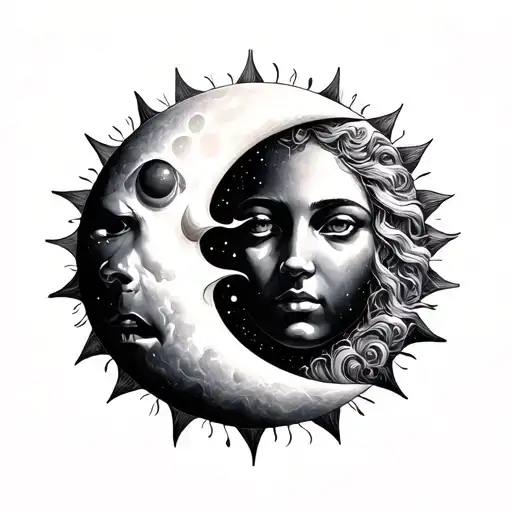 sun and moon merging together tattoo design idea