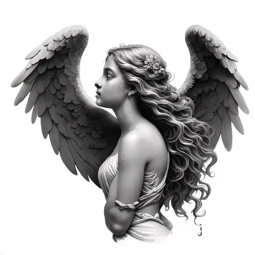 angel whispering in my ear tattoo design idea