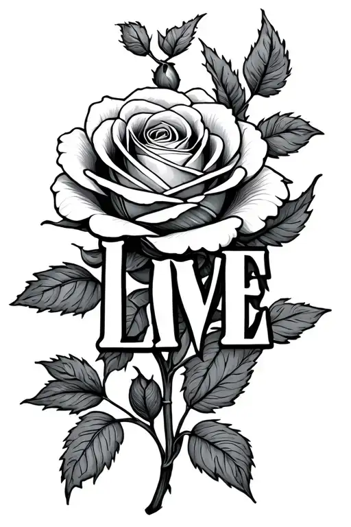 top of a rose with little stem going into the words live onward and upward but the i in live is a semicolon  tattoo design idea