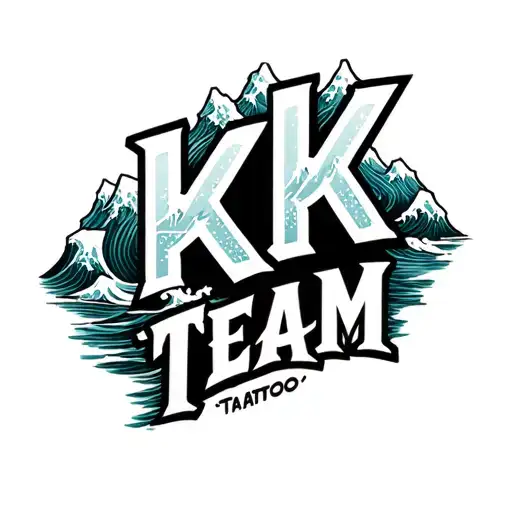 "KK Team" "KK Team" "KK Team" sea wave crashing and mountains  tattoo design idea
