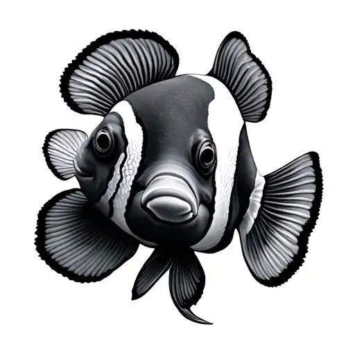 realistic clownfish swimming tattoo design idea