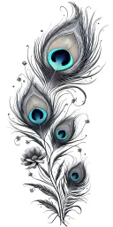 peacock feathers with flowers  tattoo design idea
