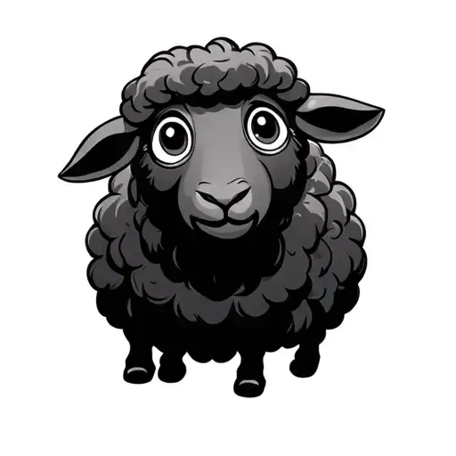 wide eye cartoon black sheep tattoo design idea